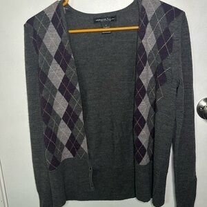 Marina Luna women’s button up grey/purple 100% merino wool cardigan sm